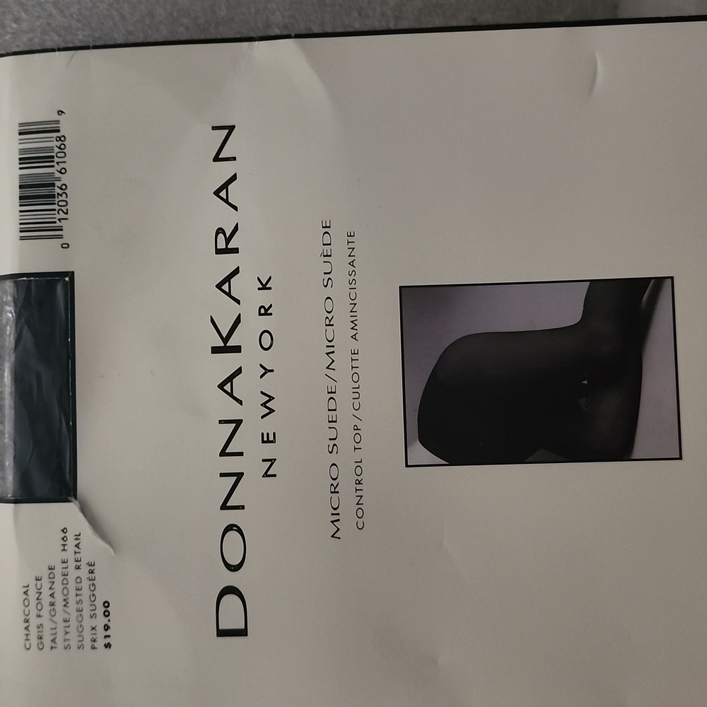 Donna Karan microsuede matte control top tights in charcoal gray and size tall